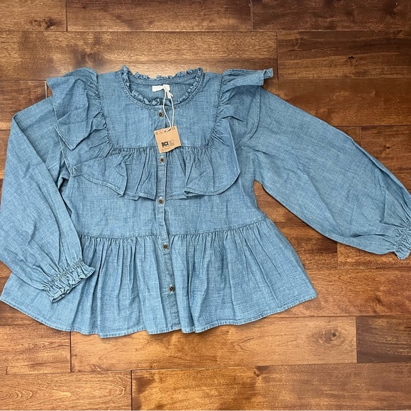 Next UK girls chambray peplum blouse age 8 - Picture 1 of 1